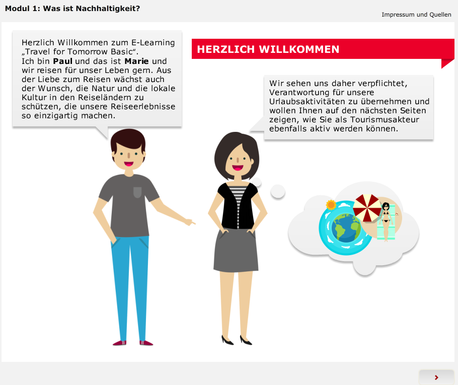 E-Learning „Travel for Tomorrow Basic“ – ©TourCert Ein Screenshot von der Titelseite des E-Learnings.
