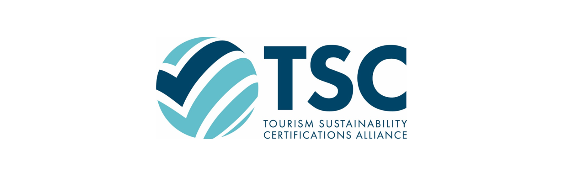 On the left, there is a round logo resembling a turquoise sphere with a dark blue checkmark. On the right, the letters 