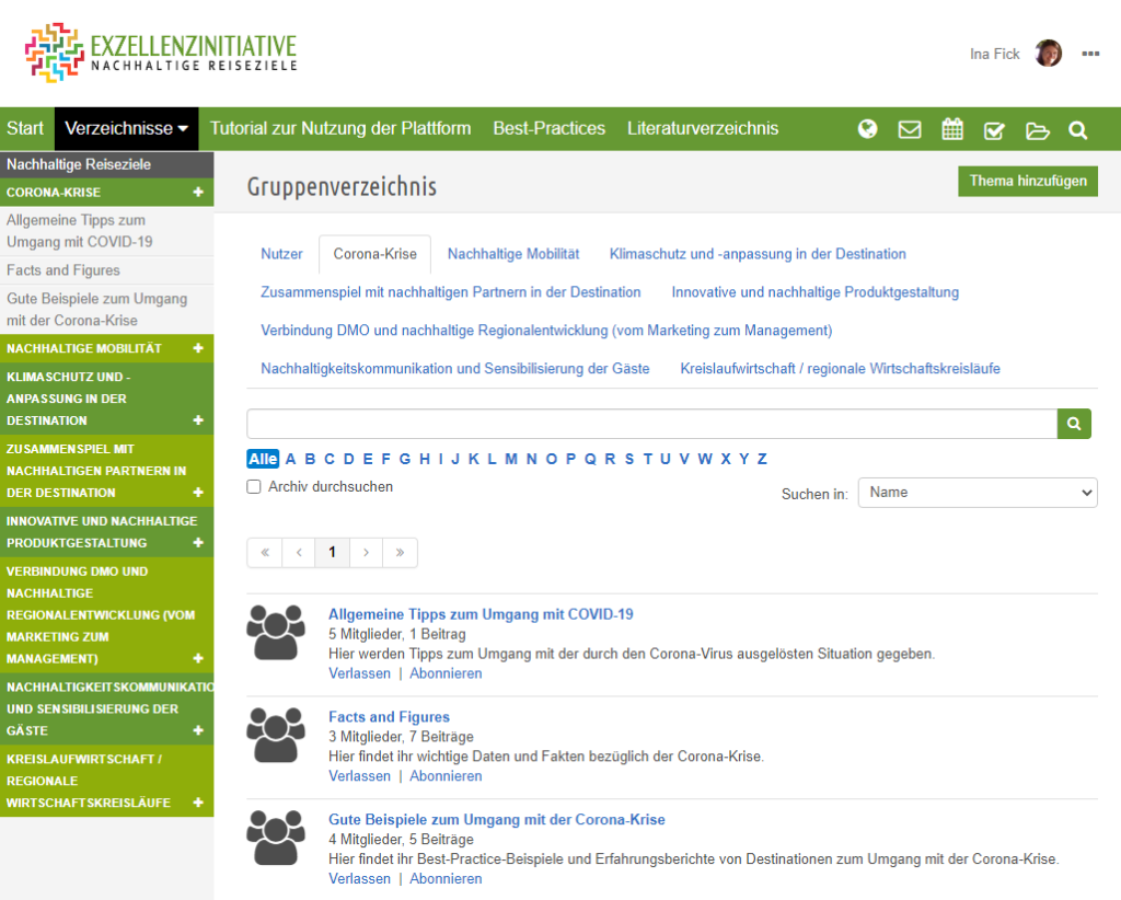 A screenshot of the tixxt portal of the Excellence Initiative Sustainable Travel Destinations